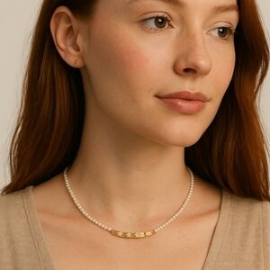 Marlyn Schiff Cream and Gold Beaded Necklace